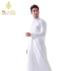 جلابية رجالي صيفي موديل براء أبيض بنص لياقة ودوران كم بالطو.