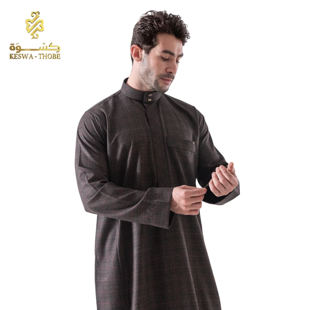 جلابية رجالي شتوي لون بني نقشة كاروه من متجر كسوة