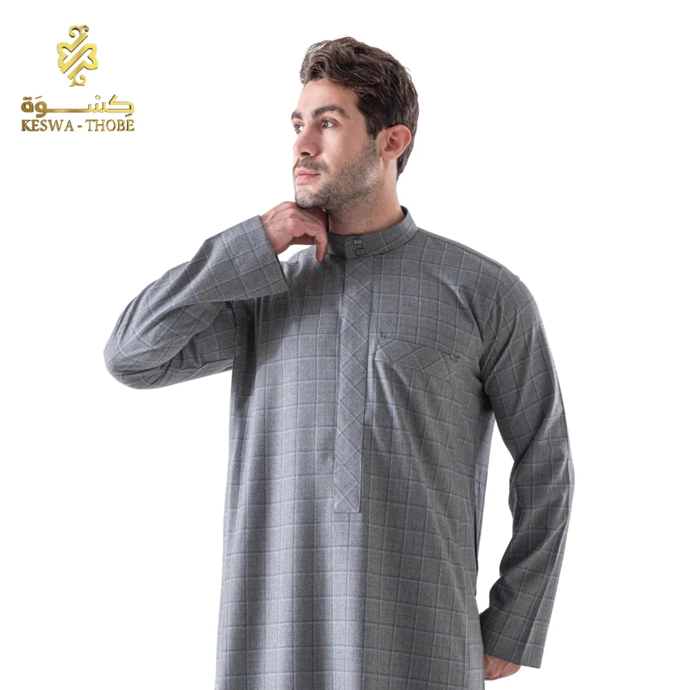 جلابية رجالي شتوي لون رمادي بتفصيل كم بالطو وسوستة مخفية