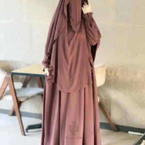 أرقى حجاب شرعي طقم فرنسي 3 قطع موديل سلمى باللون الطوبي