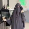 تفاصيل أكمام وخمار طقم فرنسي موديل سلمى رمادي