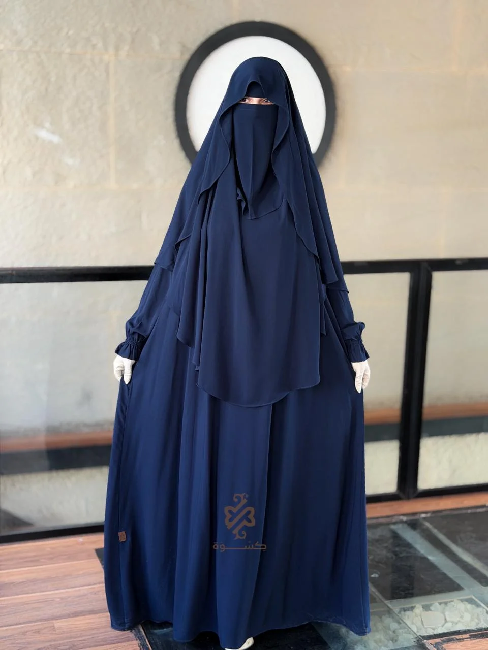 تفاصيل النقاب اللثمة والخمار في طقم خروج شرعي كحلي موديل سلمى